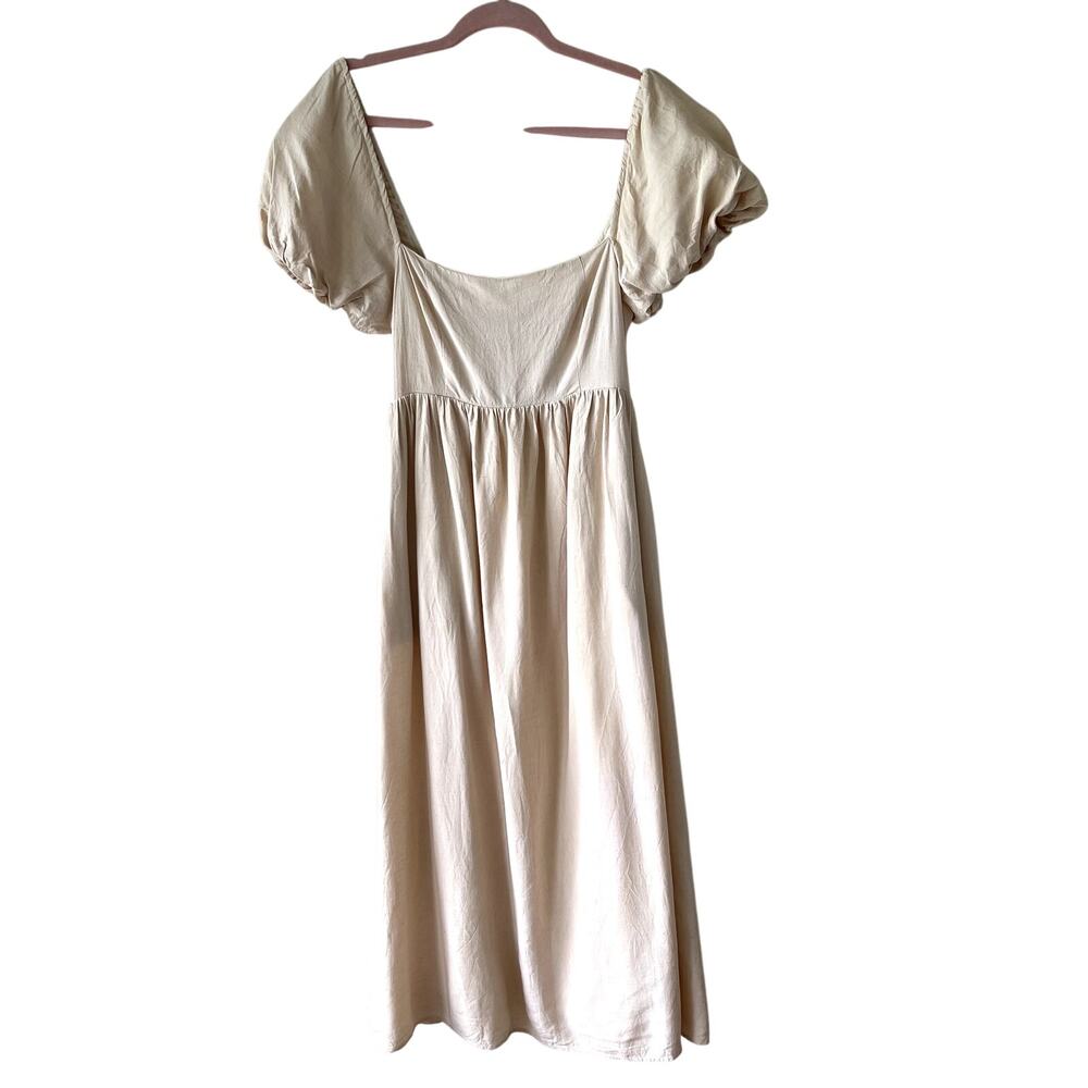 o.p.t. Zeoli Cream Short Puff Sleeve Pockets Milkmaid Midi‎ Dress Womens M